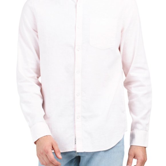 NEW ORIGINAL PENGUIN Linen cotton Blend Long Sleeve Shirt Pink Dogwood 362sn - Picture 2 of 4